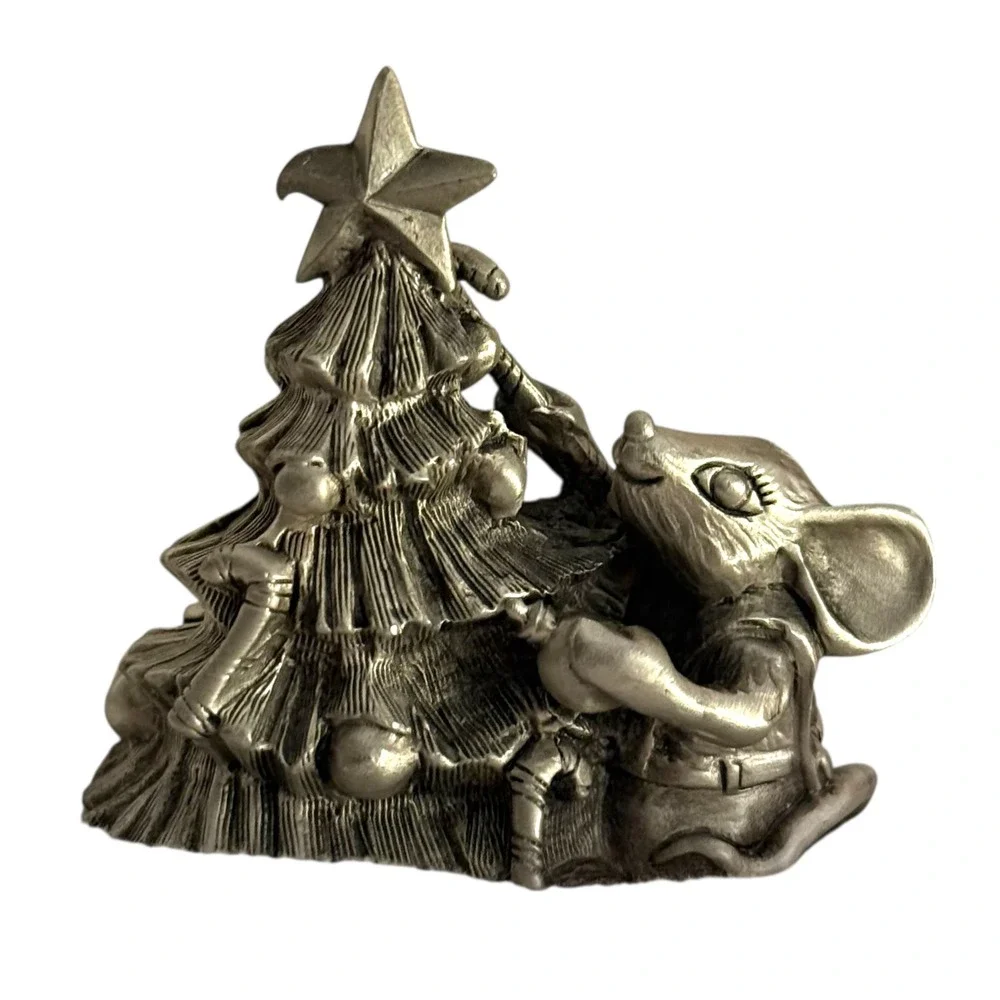 Vintage Hudson Pewter Mouse Trimming the Tree Figurine 1982‎ Next Day Ship